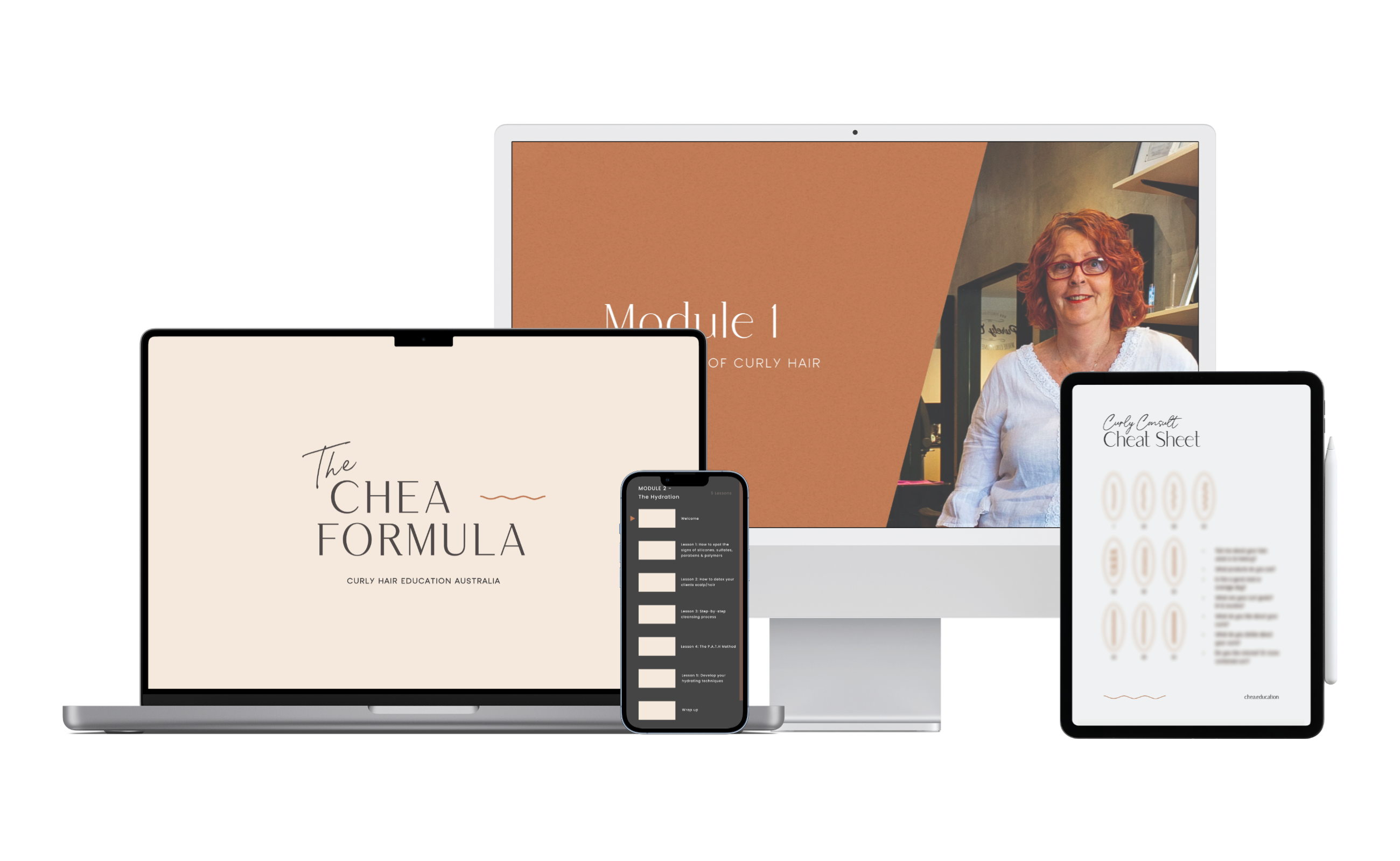 The CHEA Formula course material teaser displayed on a range of Apple devices.
